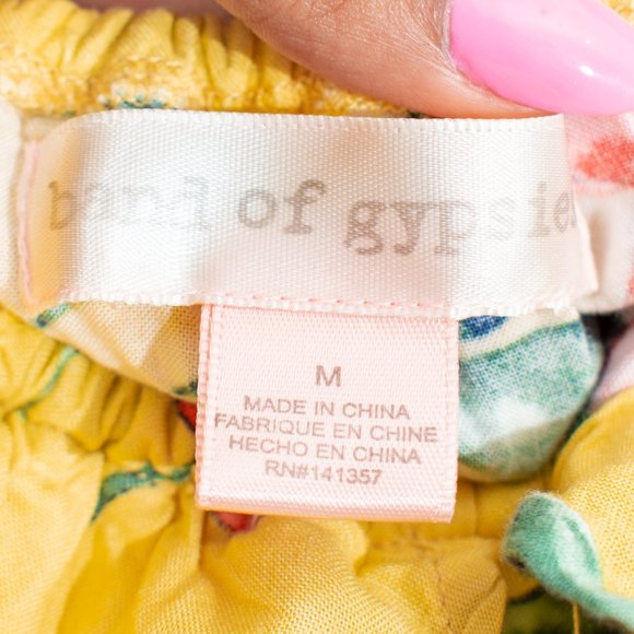 Band of Gypsies M Yellow and Pink Floral Button Tied Off Shoulder Viscose Hi-Low - Picture 10 of 14